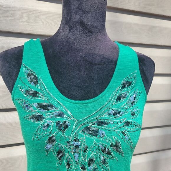 Miss Me Green Scoop Neck Sleeveless Sequin Stripe Casual Tank Top Size Small - Picture 5 of 15
